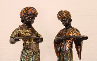 Lot 215 - A Rare Pair of 19th Century Venetian 'Blackamoor' Figures on Integral Stands