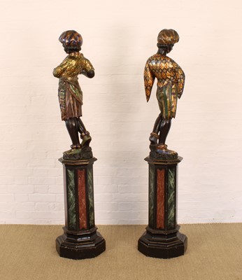 Lot 215 - A Rare Pair of 19th Century Venetian 'Blackamoor' Figures on Integral Stands