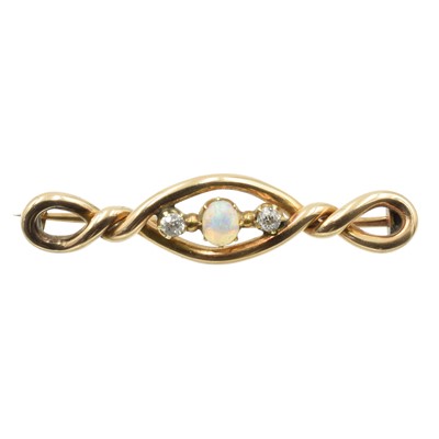 Lot 132 - An antique opal and diamond brooch, set in 15ct gold