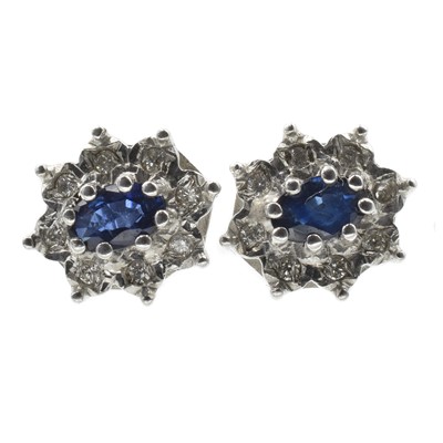 Lot 59 - Sapphire and diamond stud earrings, set in gold