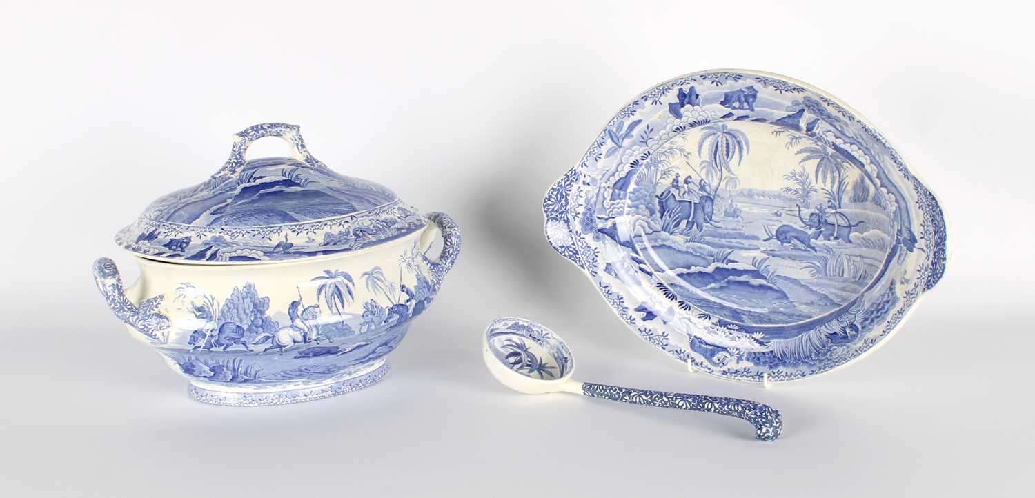 Lot 107 - A Large "Hunting a Buffalo" Soup Tureen, Ladle and Stand by Spode