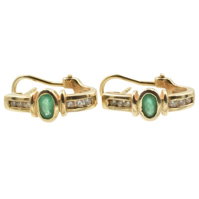 Lot 78 - Emerald and diamond hinged earrings, set in 14ct gold