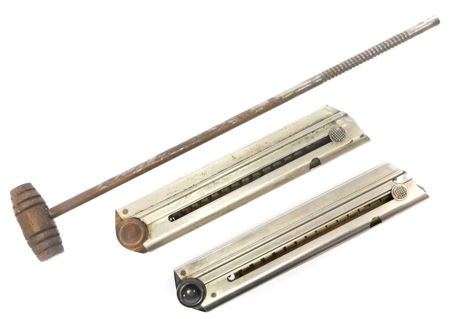 Lot 163 - Two Luger P08 magazines, one with wood base...
