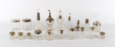 Lot 15 - A Group of Victorian and Later Silver Topped/ Mounted Vanity Jars and Accessories
