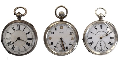 Lot 329 - A selection of 3 pocket watches, two silver and one nickel example, with silver chain