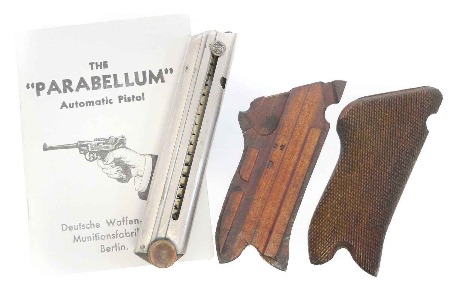 Lot 156 - Luger P08 magazine with wood base, also a pair...