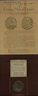 Lot 30 - Framed Lusitania medal, a British copy of the...