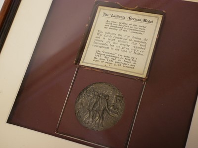 Lot 30 - Framed Lusitania medal, a British copy of the...