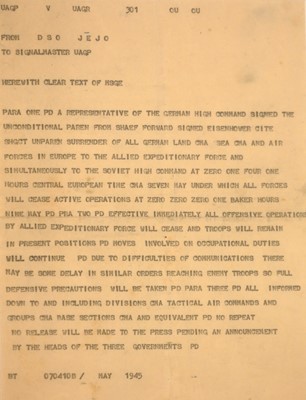 Lot 287 - End of WWII, message, from ' DSO JEJO to...