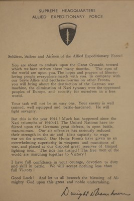 Lot 321 - WWII Allied SHAEF D - Day Letter from General...