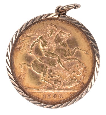 Lot 84 - Queen Elizabeth II, Sovereign, 1966, set in a 9ct gold ring mount