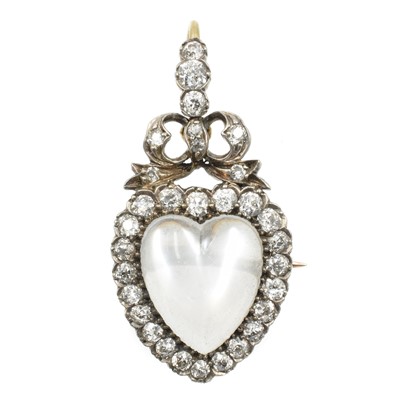 Lot 169 - A Circa 1890, 18ct gold and silver, diamond and moonstone set pendant