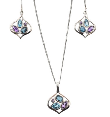 Lot 12 - An amethyst and topaz silver necklace and earring set
