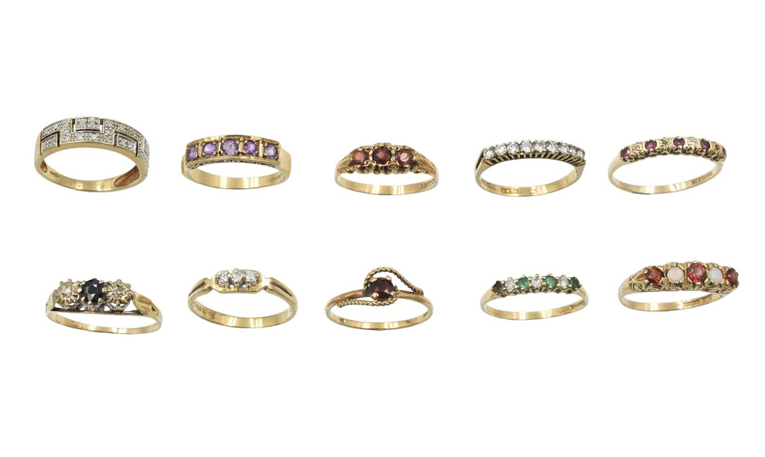 Lot 40 - An assortment of 10 gem-set 9ct gold rings