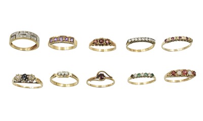 Lot 40 - An assortment of 10 gem-set 9ct gold rings