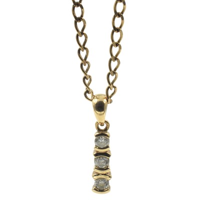 Lot 214 - A 3-stone diamond drop pendant, set in 9ct gold