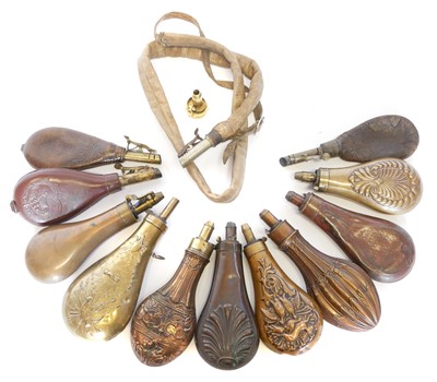 Lot 185 - Twelve various powder and shot flasks,...