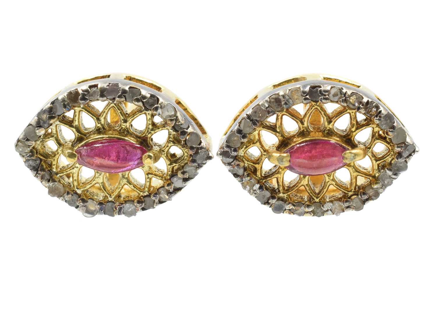 Lot 137 - A pair of ruby and diamond silver earrings
