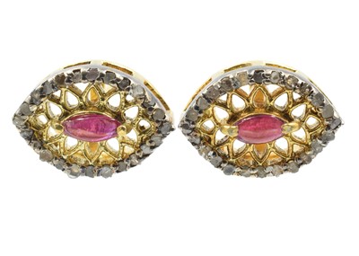 Lot 137 - A pair of ruby and diamond silver earrings
