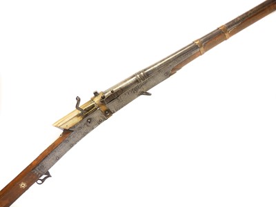 Lot 55 - Indian matchlock musket, approximately 28 bore,...