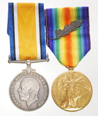 Lot 34 - WWI War and Victory Medal pair awarded to...