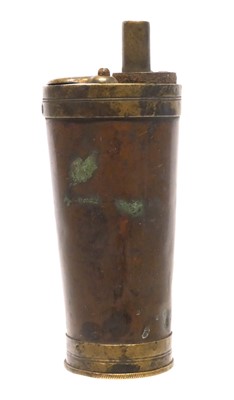 Lot 182 - Copper and brass powder flask and bullet...