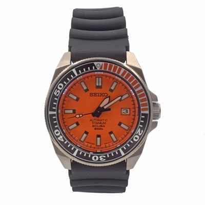 Lot 246 - A 1st generation Seiko Samurai Scuba Diver's SBDA 005 rare titanium Orange Version wristwatch