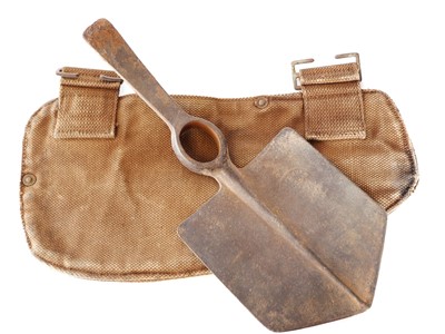Lot 303 - British WWI entrenching tool head and webbing...