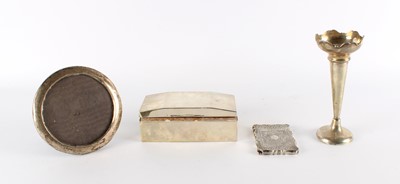 Lot 79 - A Silver Cigarette Box, Card Case, Photograph Frame, and Vase