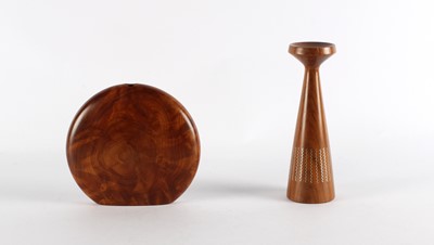 Lot 129 - Burr Wood Ovoid Vase and Tapered Teak Vase