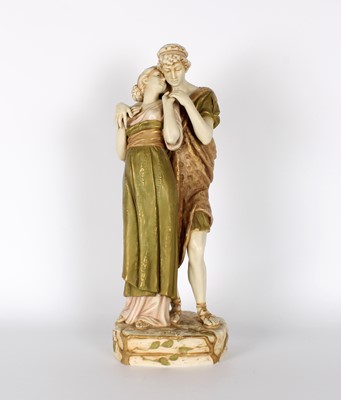 Lot 103 - A Tall Art Nouveau 'Two Lovers' Bisque Porcelain Figure Group Modelled by Aloïs Hampel for Royal Dux