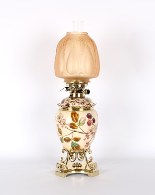 Lot 201 - A Victorian 'Patent' Ceramic and Brass Oil Lamp by Hinks & Sons