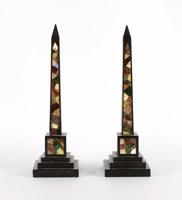 Lot 281 - A Pair of Victorian Derbyshire Slate and Specimen Hardstone Obelisks