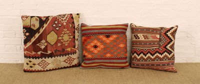 Lot 224 - Three Cushions Upholstered in Persian Kilim Fabric