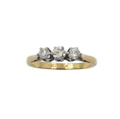 Lot 191 - An 18ct gold, platinum and diamond 3 stone ring