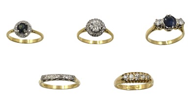Lot 154 - A selection of 18ct gold, gem-set rings