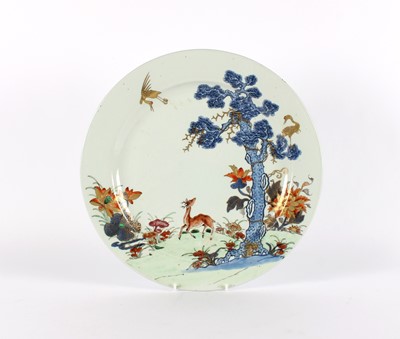 Lot 117 - An 18th Century Chinese Blue and White 'Longevity' Charger with Later Clobbered Decoration