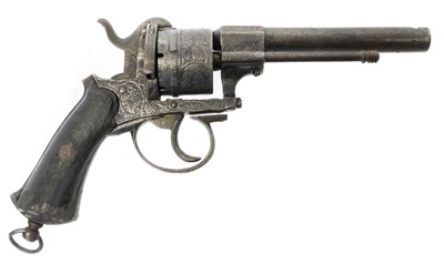 Lot 54 - Belgian 9mm pinfire revolver, 4.5inch sighted...