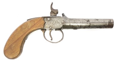 Lot 24 - English boxlock 50 bore percussion pistol,...