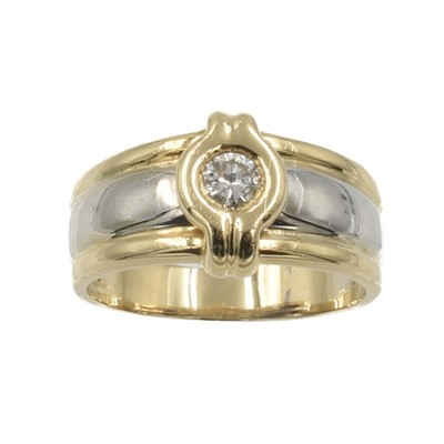 Lot 168 - A vintage 18ct gold, platinum and diamond single stone, two-tone ring