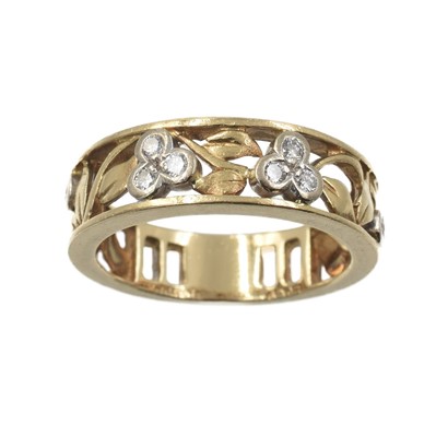Lot 166 - A vintage diamond and 18ct gold open-work floral ring