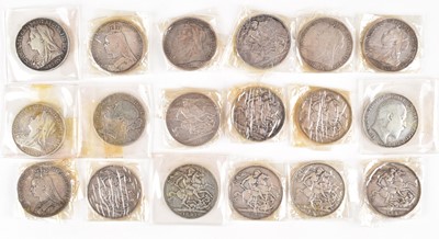 Lot 29 - Thirty-four Queen Victoria and later silver crowns and five debased silver crowns (39)