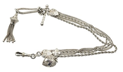 Lot 317 - A pure silver Yorkshire rose pendant and a silver watch albertina chain