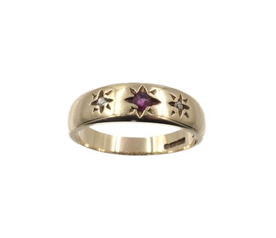 Lot 206 - A 9ct yellow gold ruby and diamond ring
