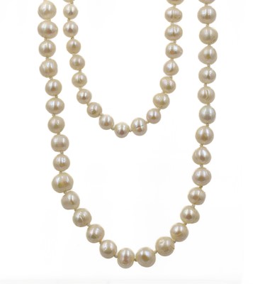Lot 179 - A long strand necklace of bead-cultivated pearls