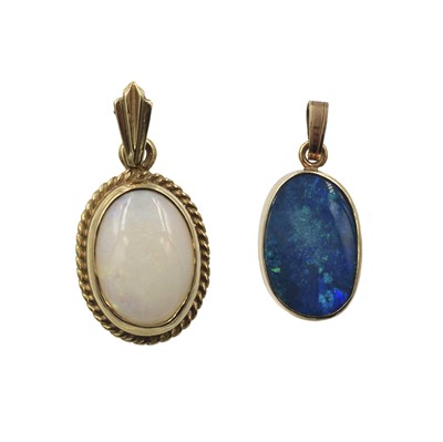 Lot 84 - Two loose opal pendants, set in 9ct gold