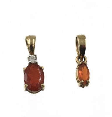 Lot 336 - Two loose fire opal pendants, set in 9ct gold
