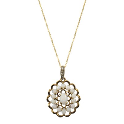 Lot 195 - An opal and diamond cluster pendant, set in 9ct gold