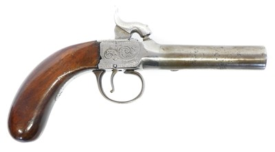 Lot 19 - Percussion 56 bore boxlock pistol, 3inch turn...
