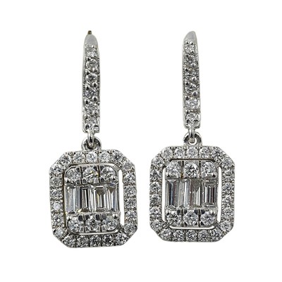 Lot 162 - A pair of diamond drop earrings, set in 18ct gold